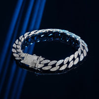 Men's Crystal Hollow Curb Chain Bracelet, 925 Sterling Silver