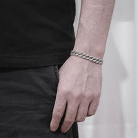 Men's Crystal Hollow Curb Chain Bracelet, 925 Sterling Silver