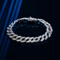Men's Crystal Hollow Curb Chain Bracelet, 925 Sterling Silver