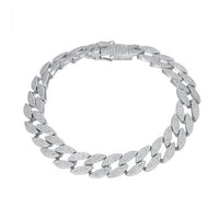 Men's Crystal Hollow Curb Chain Bracelet, 925 Sterling Silver
