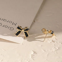 Black Bowknot 925 Sterling Silver Stud Earrings