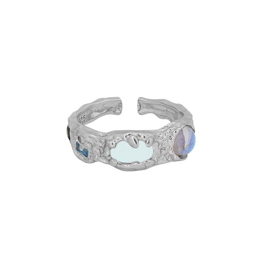Irregular Round Created Moonstone Adjustable Ring