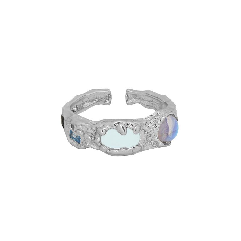 Irregular Round Created Moonstone Adjustable Ring