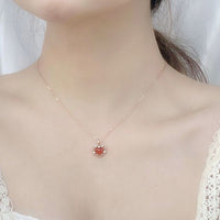 Red Agate Heart Necklace with Crystal Halo, 925 Sterling Silver