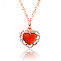 Red Agate Heart Necklace with Crystal Halo, 925 Sterling Silver