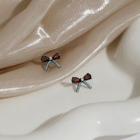 Red and Blue Crystal Bow Knot Sterling Silver Stud Earrings