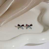 Red and Blue Crystal Bow Knot Sterling Silver Stud Earrings