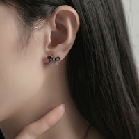 Red and Blue Crystal Bow Knot Sterling Silver Stud Earrings