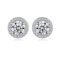 Sunshine Round Cubic Zirconia Stud Earrings, 925 Sterling Silver