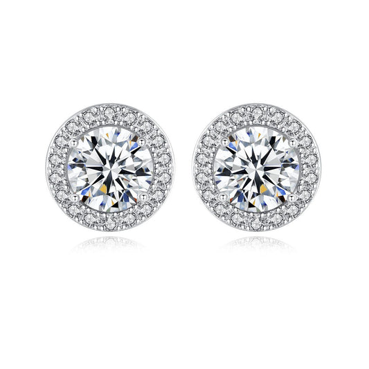Sunshine Round Cubic Zirconia Stud Earrings, 925 Sterling Silver