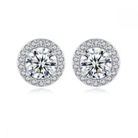 Sunshine Round Cubic Zirconia Stud Earrings, 925 Sterling Silver