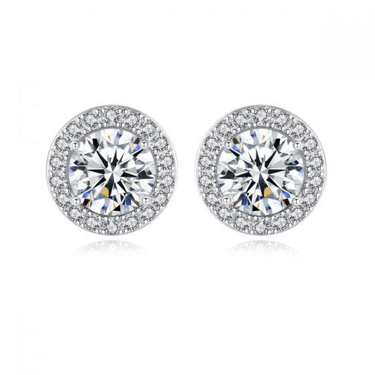 Sunshine Round Cubic Zirconia Stud Earrings, 925 Sterling Silver