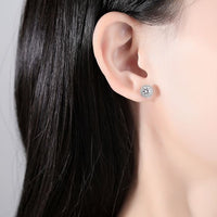 Sunshine Round Cubic Zirconia Stud Earrings, 925 Sterling Silver