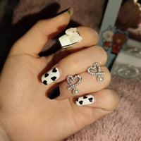 Shell Pearl Heart Crystal Stud Earrings
