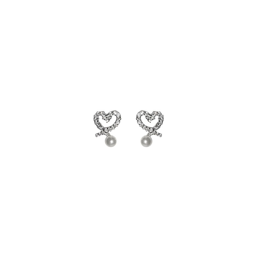 Shell Pearl Heart Crystal Stud Earrings