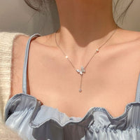 Crystal Butterfly Tassel Sterling Silver Necklace
