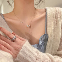 Crystal Butterfly Tassel Sterling Silver Necklace