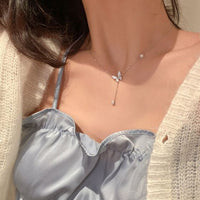 Crystal Butterfly Tassel Sterling Silver Necklace