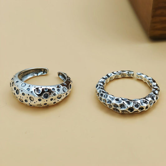 Vintage Irregular Meteorite Sterling Silver Adjustable Ring