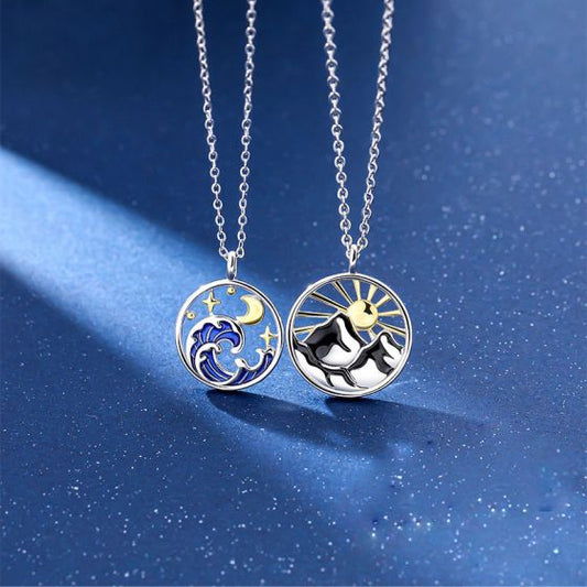 Mountains and Sea Waves Promise Necklace