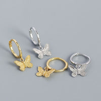 Flying Butterfly Crystal Sterling Silver Hoop Earrings