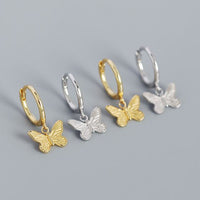 Flying Butterfly Crystal Sterling Silver Hoop Earrings