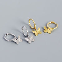 Flying Butterfly Crystal Sterling Silver Hoop Earrings