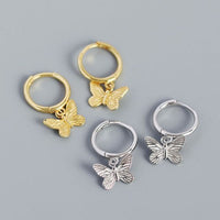 Flying Butterfly Crystal Sterling Silver Hoop Earrings