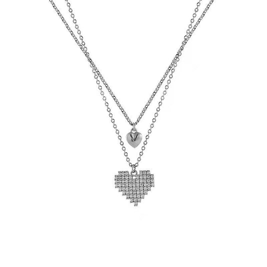 Honey Moon Geometry CZ Heart Double-Layer Necklace