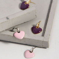 Anniversary Epoxy Heart 925 Sterling Silver Stud Earrings