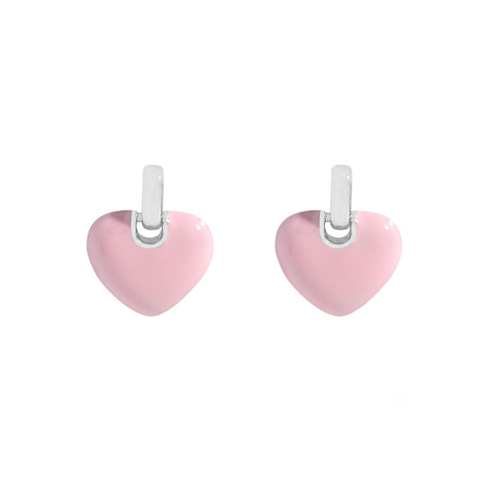 Anniversary Epoxy Heart 925 Sterling Silver Stud Earrings