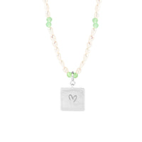 Shell Pearl Heart Square Tag Necklace, 925 Sterling Silver