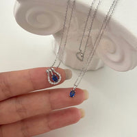 Blue Oval Crystal Necklace in 925 Sterling Silver