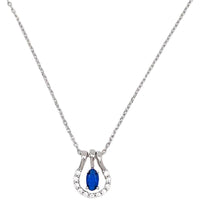 Blue Oval Crystal Necklace in 925 Sterling Silver