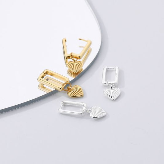 Honey Moon Heart Shell Geometry Sterling Silver Hoop Earrings