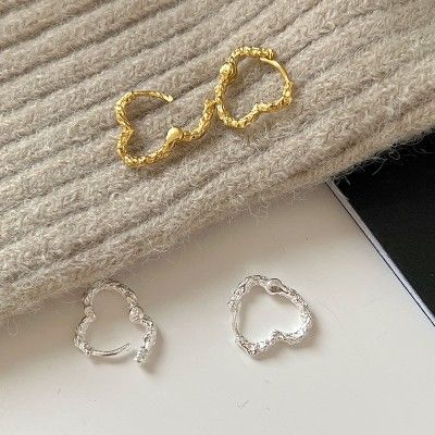 Irregular Lava Heart 925 Sterling Silver Hoop Earrings