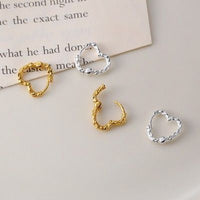 Irregular Lava Heart 925 Sterling Silver Hoop Earrings