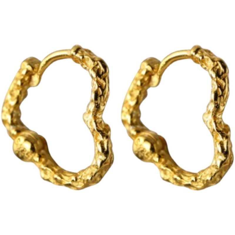 Irregular Lava Heart 925 Sterling Silver Hoop Earrings