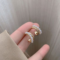 Double Layer Shell Pearl Wave Hoop Earrings, 925 Sterling Silver