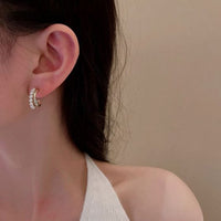 Double Layer Shell Pearl Wave Hoop Earrings, 925 Sterling Silver