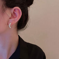 Double Layer Shell Pearl Wave Hoop Earrings, 925 Sterling Silver