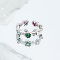 Colorful Crystal Heart-in-Heart 925 Sterling Silver Adjustable Ring