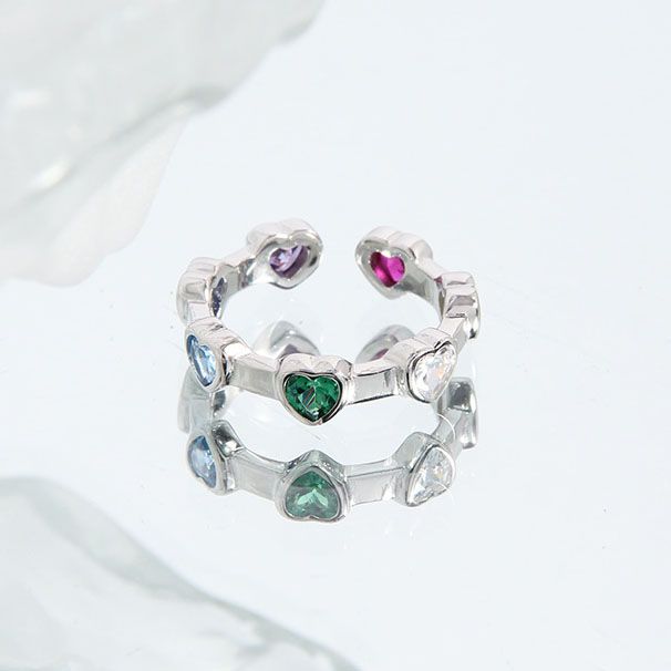 Colorful Crystal Heart-in-Heart 925 Sterling Silver Adjustable Ring