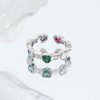 Colorful Crystal Heart-in-Heart 925 Sterling Silver Adjustable Ring