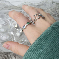 Colorful Crystal Heart-in-Heart 925 Sterling Silver Adjustable Ring