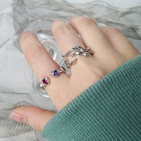 Colorful Crystal Heart-in-Heart 925 Sterling Silver Adjustable Ring