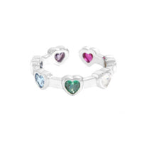 Colorful Crystal Heart-in-Heart 925 Sterling Silver Adjustable Ring
