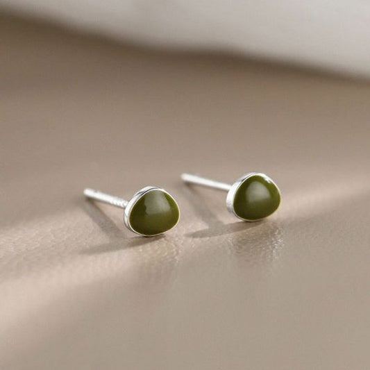 Green Avocado 925 Sterling Silver Stud Earrings