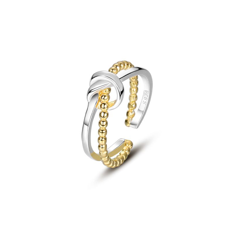 Double Layer Beaded Knot Ring, 925 Sterling Silver, Adjustable