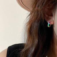 Colorful Epoxy Circle 925 Sterling Silver Huggie Hoops